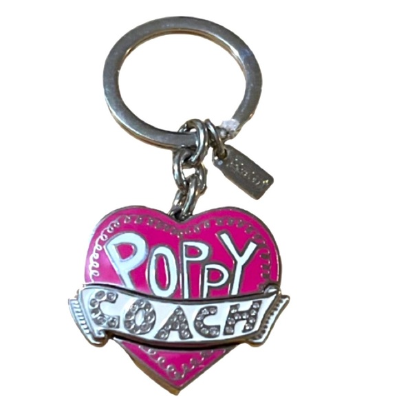 Coach Poppy Pink and Silver Heart Pave Swarovski Crystals Keychain, NWOT - Picture 2 of 5